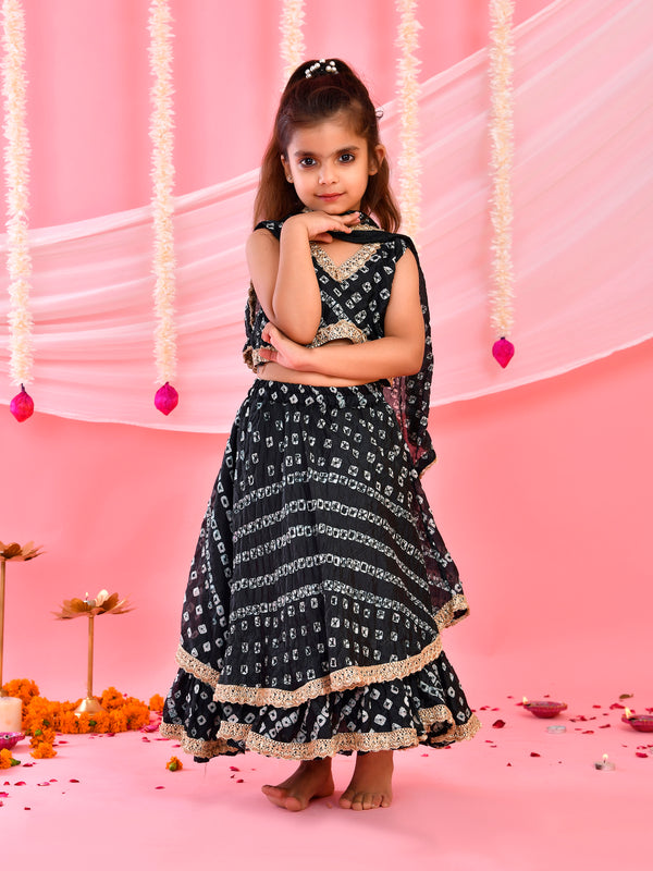 Black Bandhani Kids Double-Layered Lehenga Set