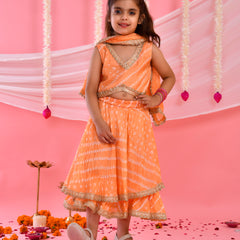 Peach Bandhani Kids Double-Layered Lehenga Set