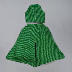 Girls Green Leheriya Crop Top and Palazzo Set