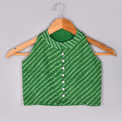 Girls Green Leheriya Crop Top and Palazzo Set