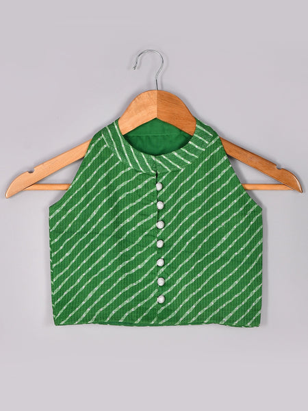 Girls Green Leheriya Crop Top and Palazzo Set