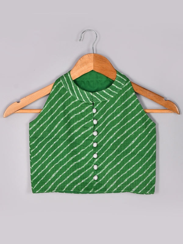 Girls Green Leheriya Crop Top and Palazzo Set