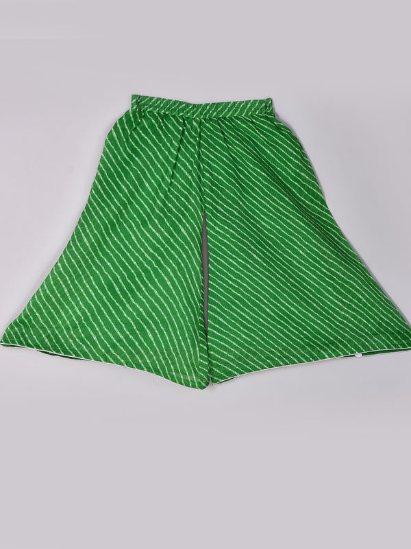 Girls Green Leheriya Crop Top and Palazzo Set