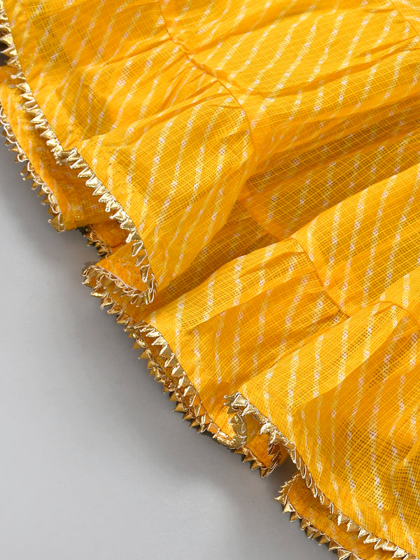 Girls Yellow Leheriya Cotton Kurta and Gharara Set