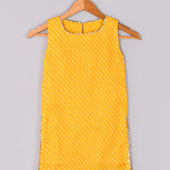 Girls Yellow Leheriya Cotton Kurta and Gharara Set