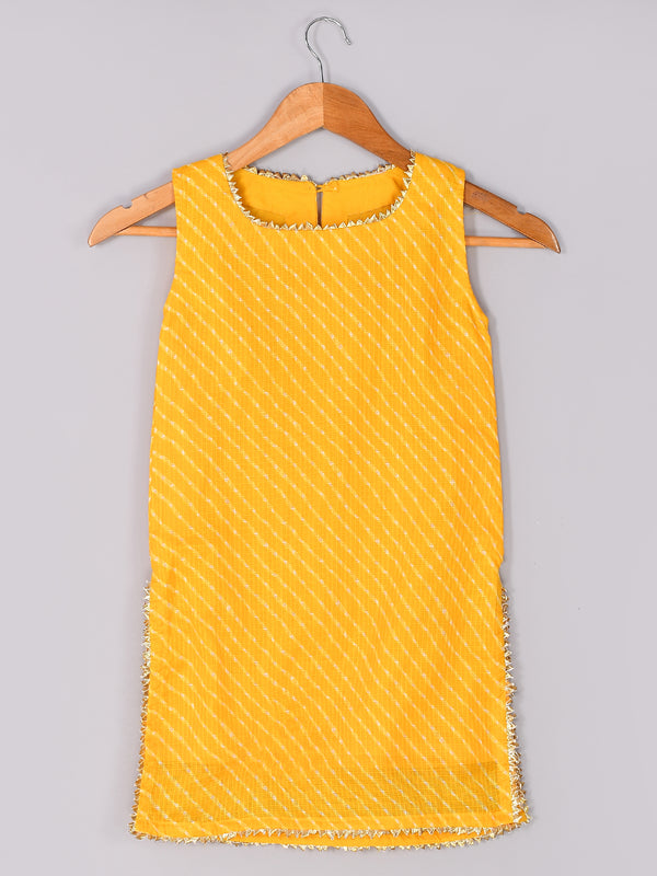 Girls Yellow Leheriya Cotton Kurta and Gharara Set
