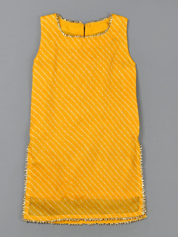 Girls Yellow Leheriya Cotton Kurta and Gharara Set