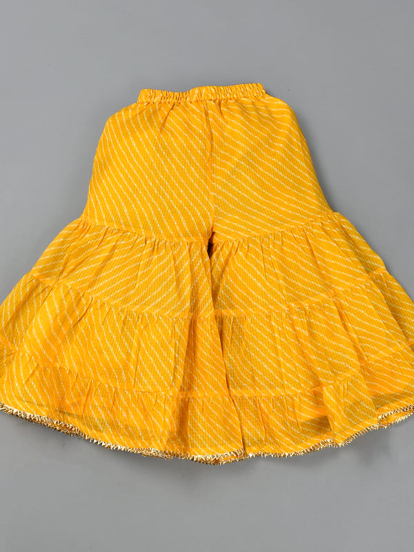 Girls Yellow Leheriya Cotton Kurta and Gharara Set