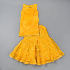 Girls Yellow Leheriya Cotton Kurta and Gharara Set