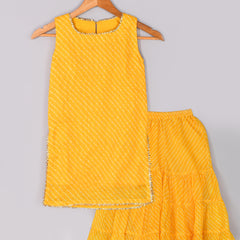 Girls Yellow Leheriya Cotton Kurta and Gharara Set