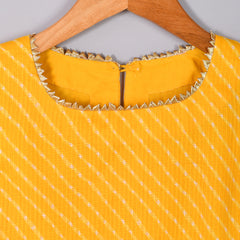 Girls Yellow Leheriya Cotton Kurta and Gharara Set
