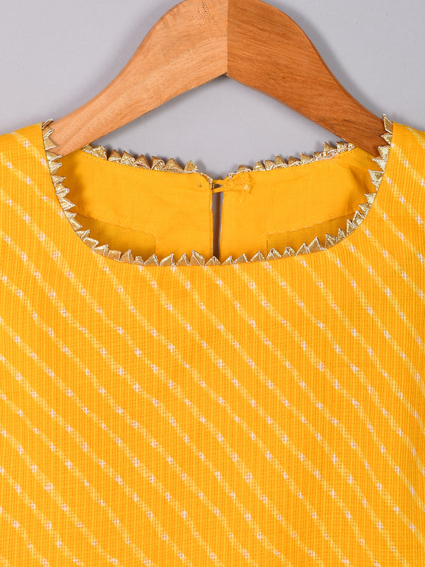 Girls Yellow Leheriya Cotton Kurta and Gharara Set