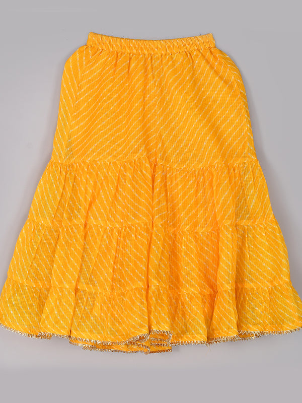 Girls Yellow Leheriya Cotton Kurta and Gharara Set
