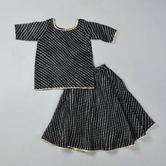 Girls Black Leheriya Kota Doriya Kurta and Skirt Set