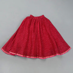 Girls Magenta Leheriya Kurta and Flared Skirt Set