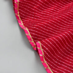 Girls Magenta Leheriya Kurta and Flared Skirt Set