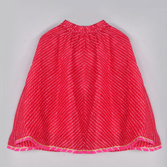 Girls Magenta Leheriya Kurta and Flared Skirt Set