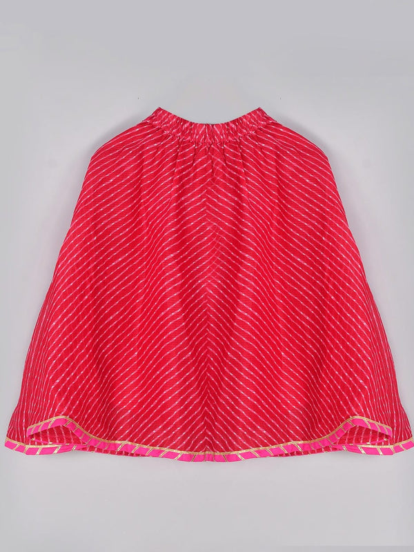 Girls Magenta Leheriya Kurta and Flared Skirt Set