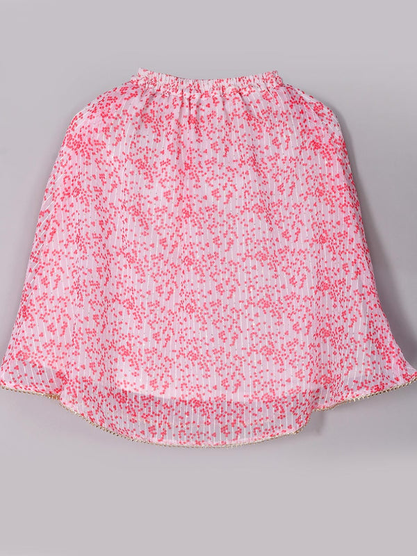 Girls White Polka Dot Sequin Kurta and Skirt Set