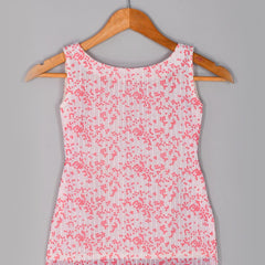 Girls White Polka Dot Sequin Kurta and Skirt Set