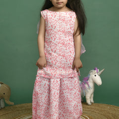 Girls White Polka Dot Sequin Kurta and Skirt Set