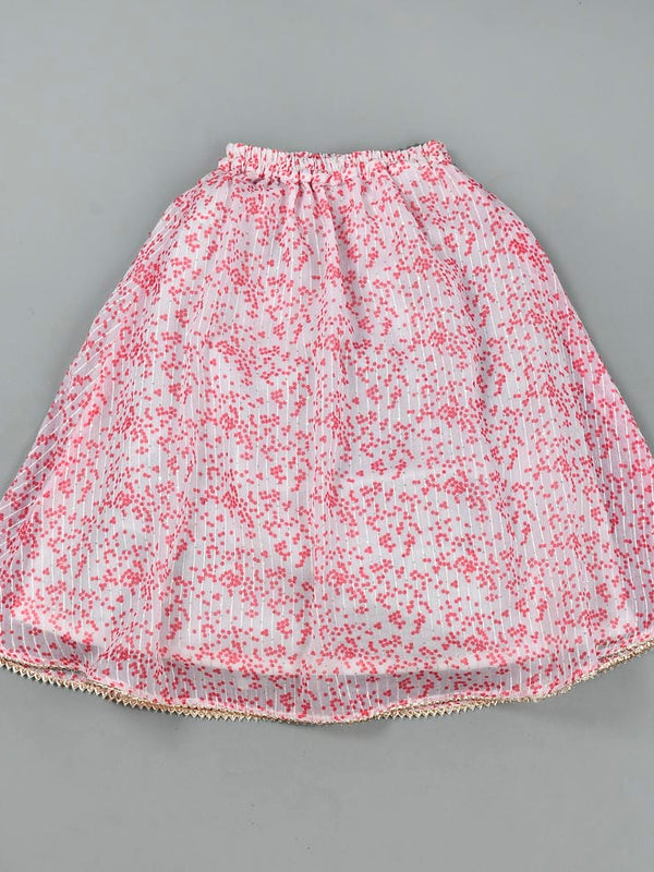 Girls White Polka Dot Sequin Kurta and Skirt Set