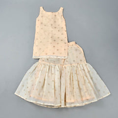 Girls Beige Floral Kota Doriya Kurta and Sharara Set