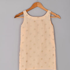 Girls Beige Floral Kota Doriya Kurta and Sharara Set