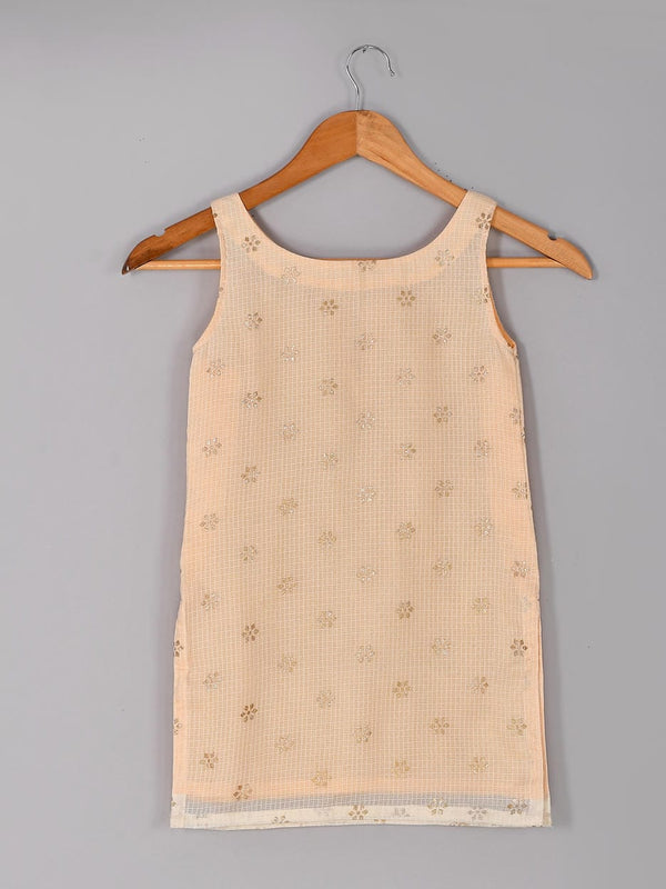 Girls Beige Floral Kota Doriya Kurta and Sharara Set
