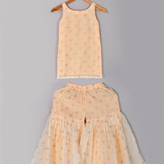 Girls Beige Floral Kota Doriya Kurta and Sharara Set