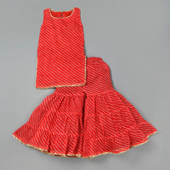 Girls Red Leheriya Kurta and Gharara Set with Gota
