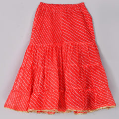 Girls Red Leheriya Kurta and Gharara Set with Gota