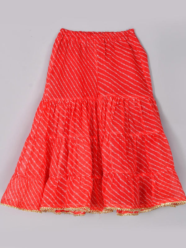 Girls Red Leheriya Kurta and Gharara Set with Gota