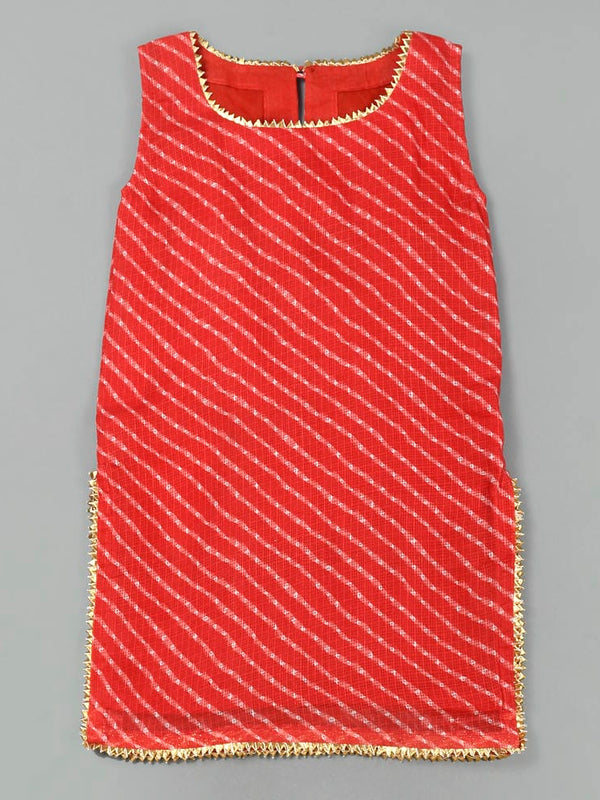 Girls Red Leheriya Kurta and Gharara Set with Gota