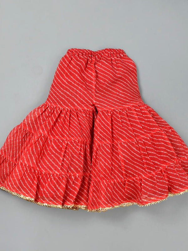 Girls Red Leheriya Kurta and Gharara Set with Gota