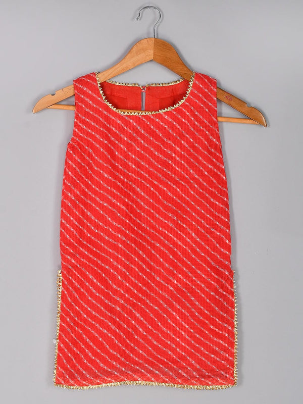 Girls Red Leheriya Kurta and Gharara Set with Gota