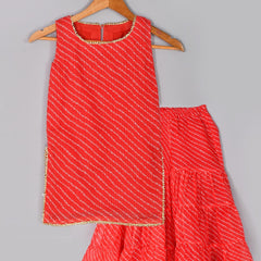 Girls Red Leheriya Kurta and Gharara Set with Gota