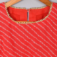 Girls Red Leheriya Kurta and Gharara Set with Gota