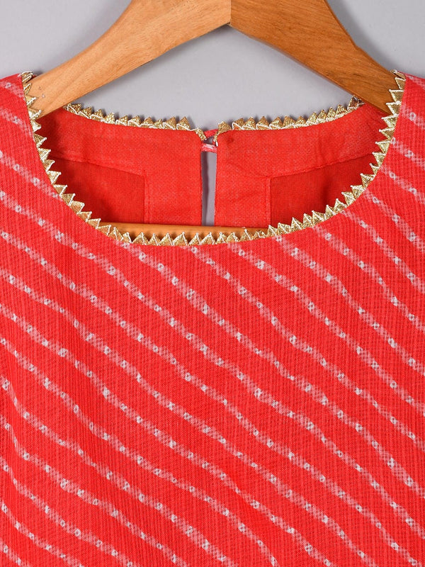 Girls Red Leheriya Kurta and Gharara Set with Gota