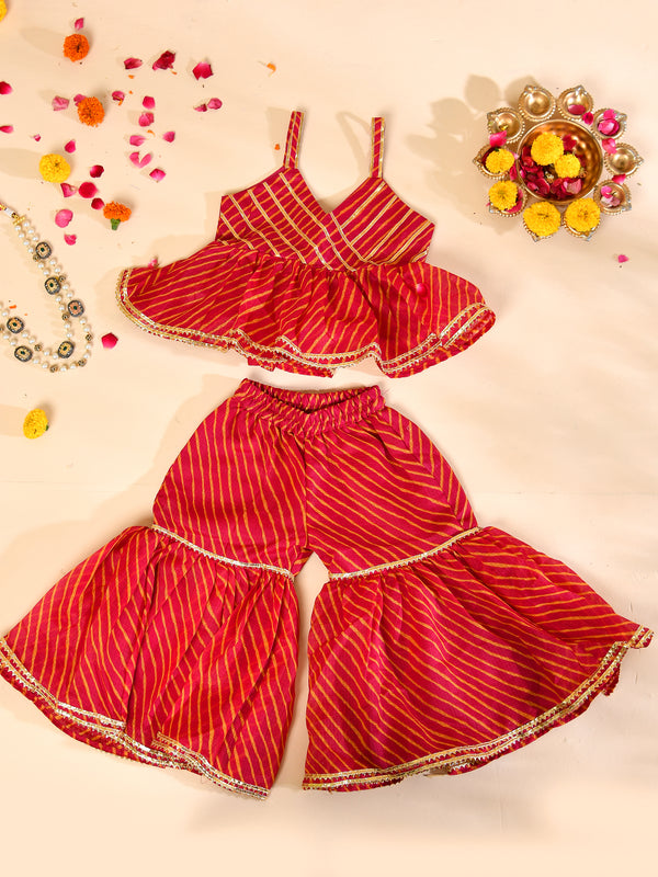 Kids Red & Yellow Cotton Kota Kurta Sharara Set