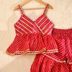 Kids Red & Yellow Cotton Kota Kurta Sharara Set