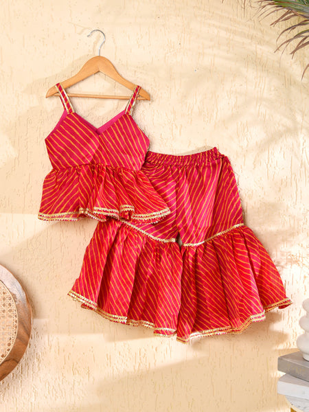 Kids Red & Yellow Cotton Kota Kurta Sharara Set