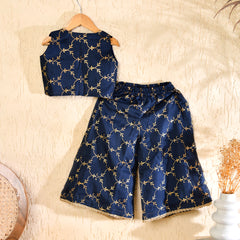 Girls Navy Blue Cotton Kota Co-ord Set