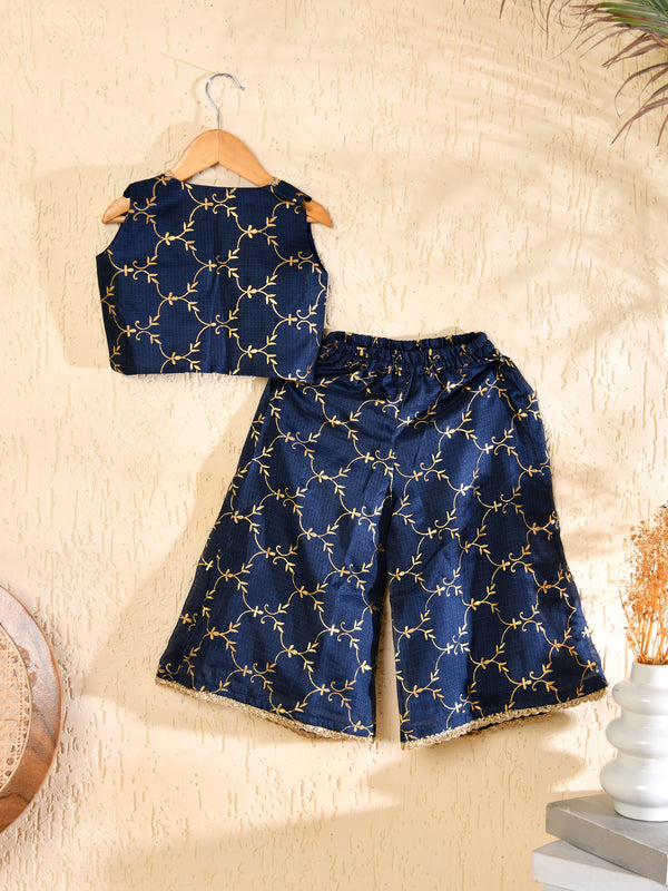 Girls Navy Blue Cotton Kota Co-ord Set