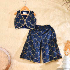 Girls Navy Blue Cotton Kota Co-ord Set