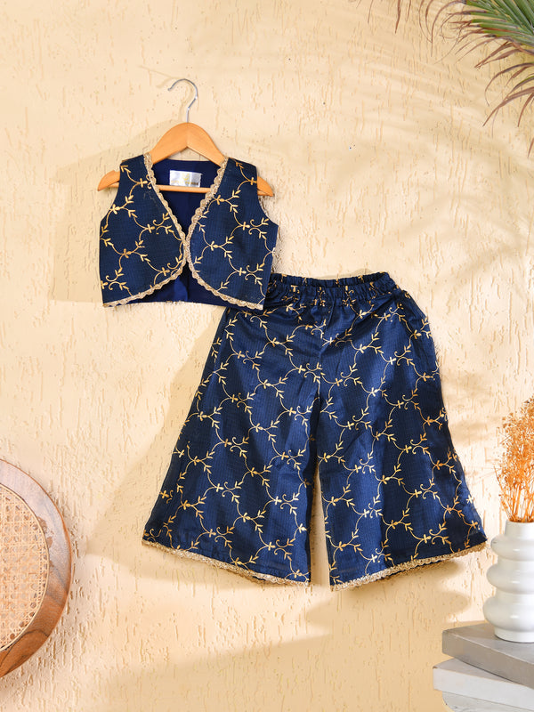 Girls Navy Blue Cotton Kota Co-ord Set