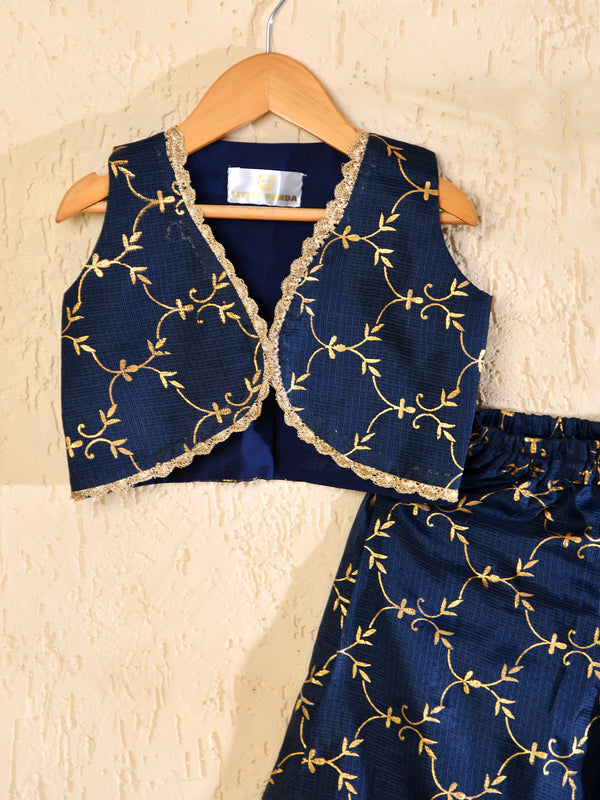 Girls Navy Blue Cotton Kota Co-ord Set