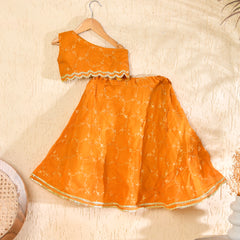 Girls Mustard Kota Lehenga Set
