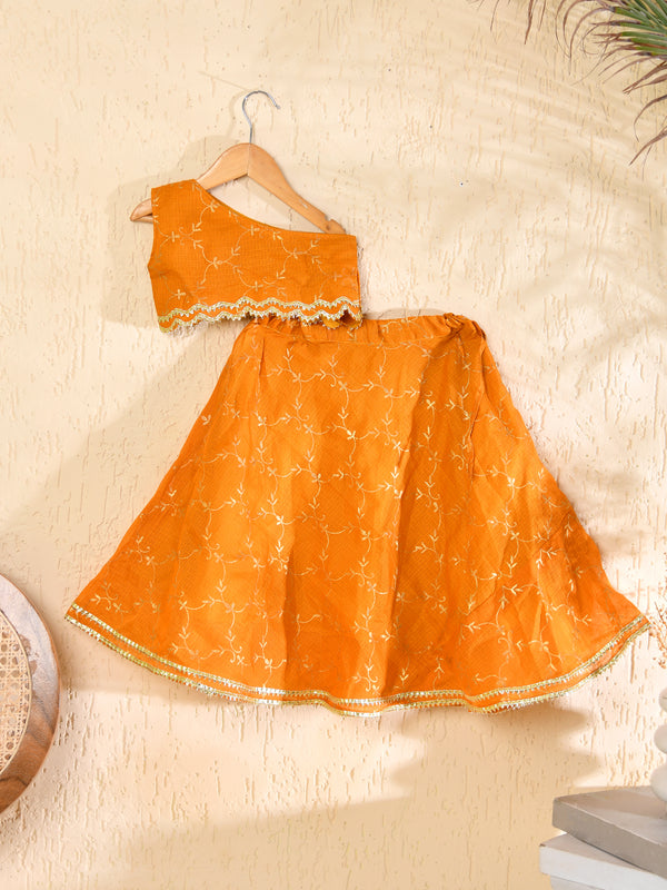 Girls Mustard Kota Lehenga Set