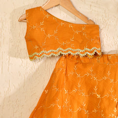 Girls Mustard Kota Lehenga Set